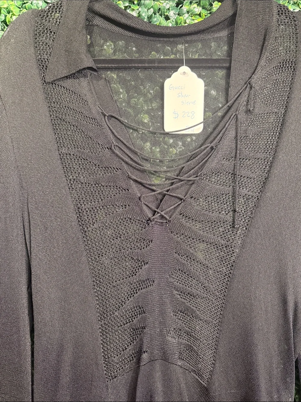 Gucci Black Lace-Up Knit Long Sleeve Top